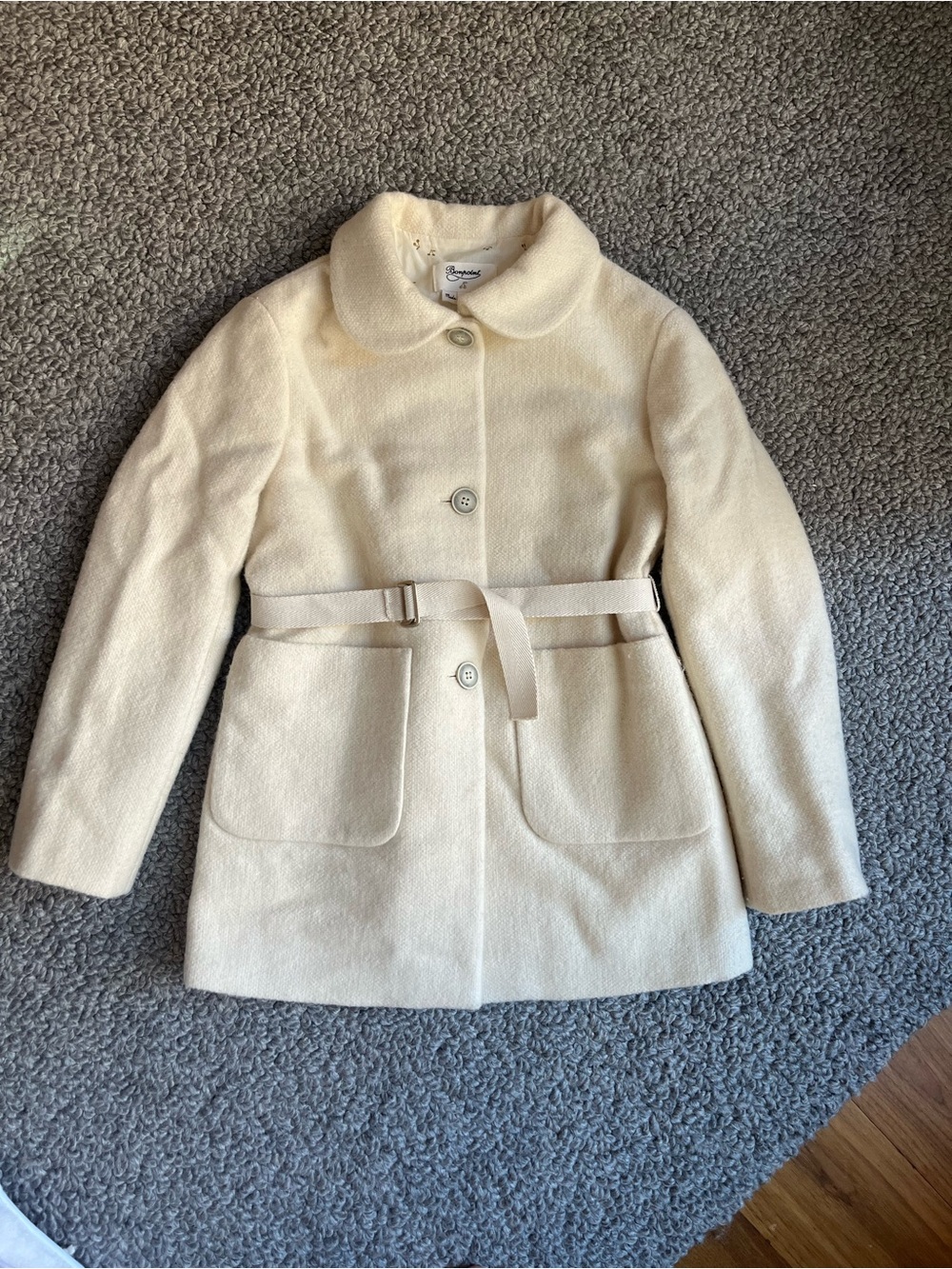 Bonpoint Wool blend Cream Belted Peter Pan Collar Pea Coat